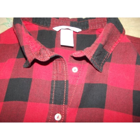 H&M Shirt Womens Size 6 Red & Black Plaid Buffalo Check Long Sleeve Button Down - Picture 3 of 9